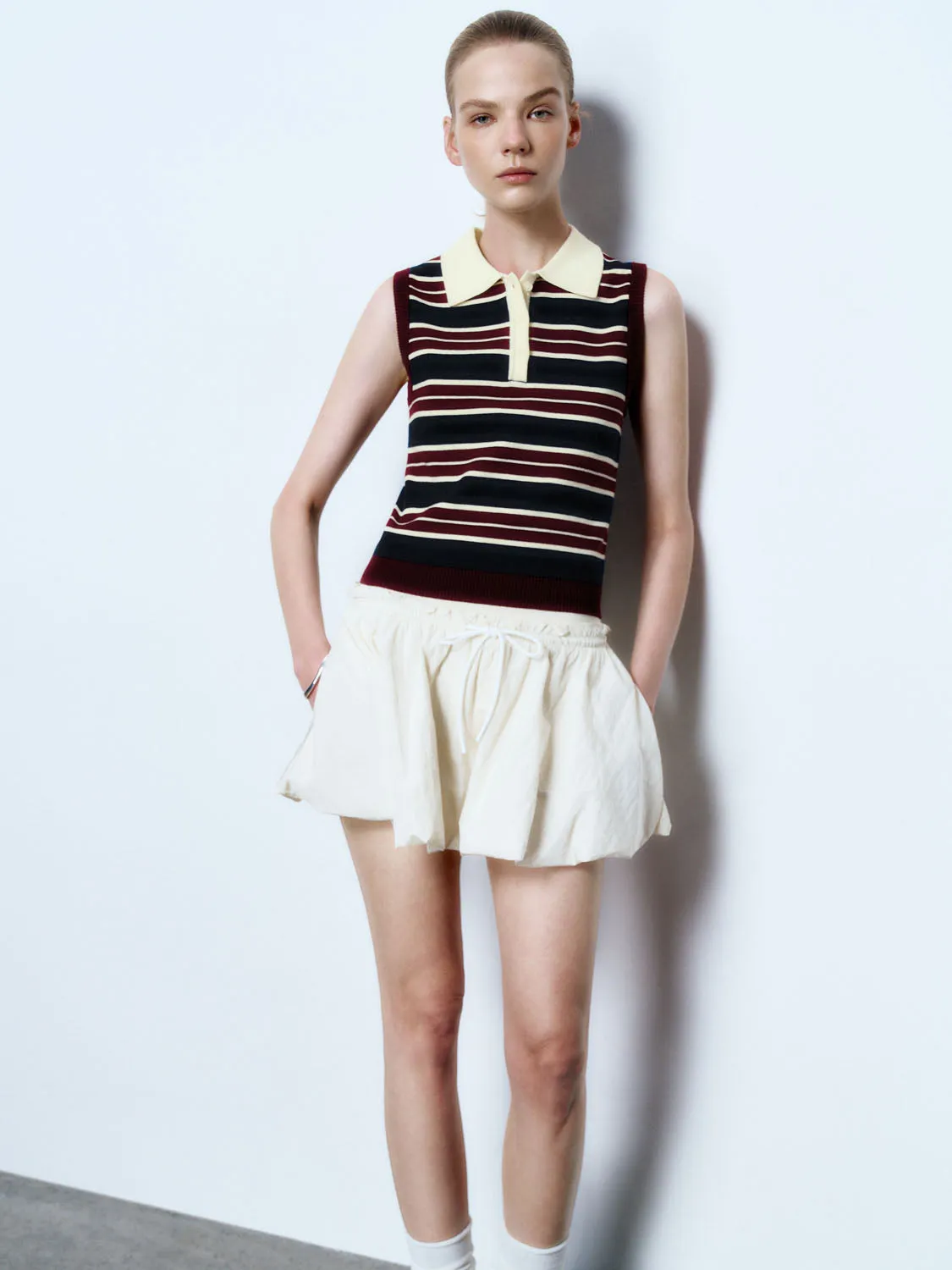 Sleeveless Striped Knitted T-Shirts