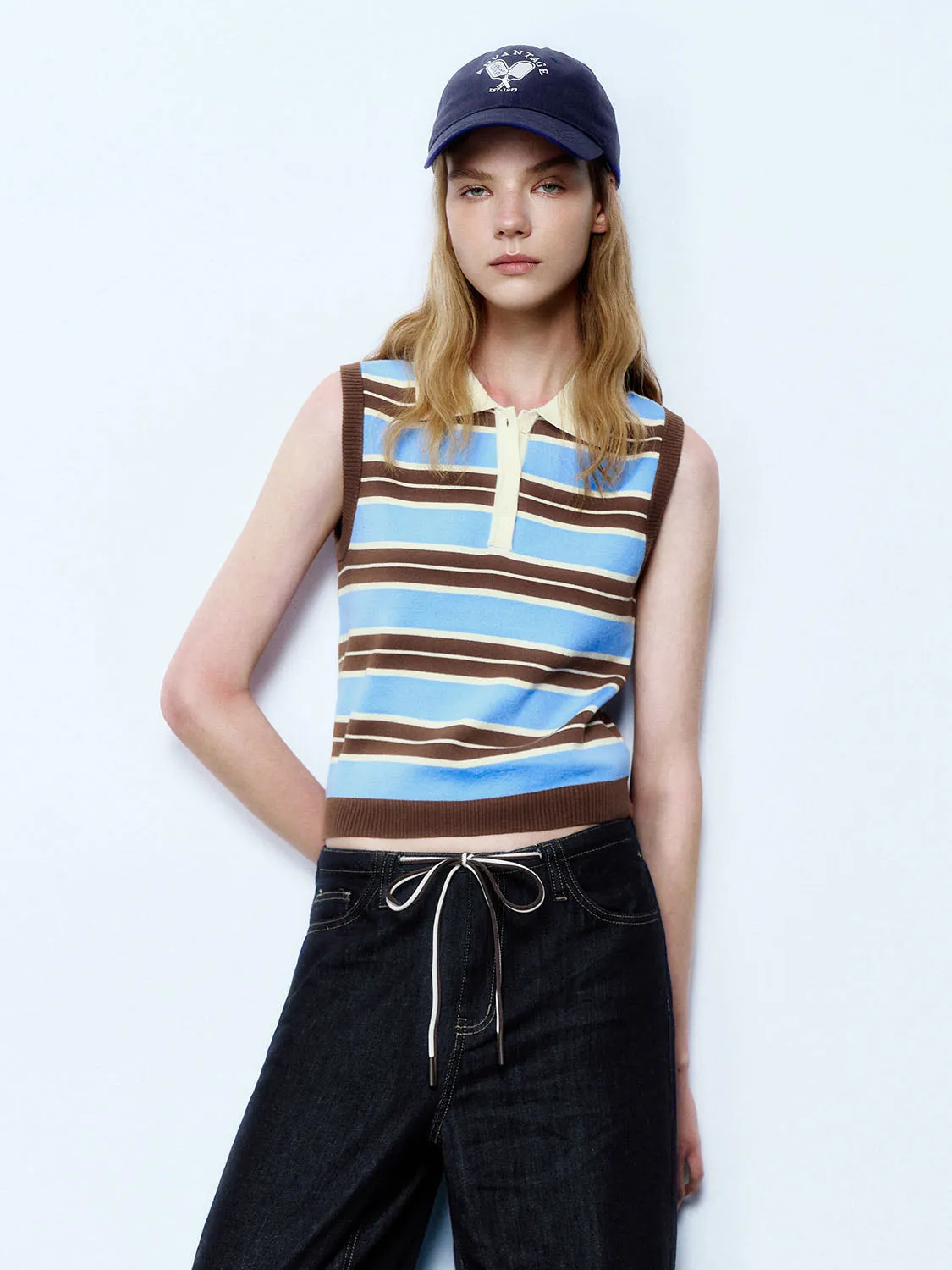 Sleeveless Striped Knitted T-Shirts