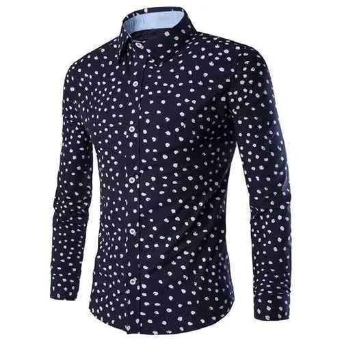 Slimming Shirt Collar Color Block Dot Print Long Sleeves Shirt For Men - Purplish Blue M