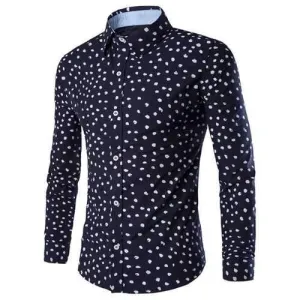 Slimming Shirt Collar Color Block Dot Print Long Sleeves Shirt For Men - Purplish Blue M