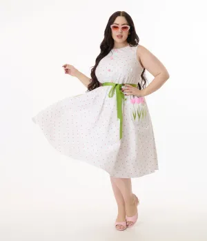 Smak Parlour Plus Size Pink Pin Dot Tulip Sleeveless Swing Dress