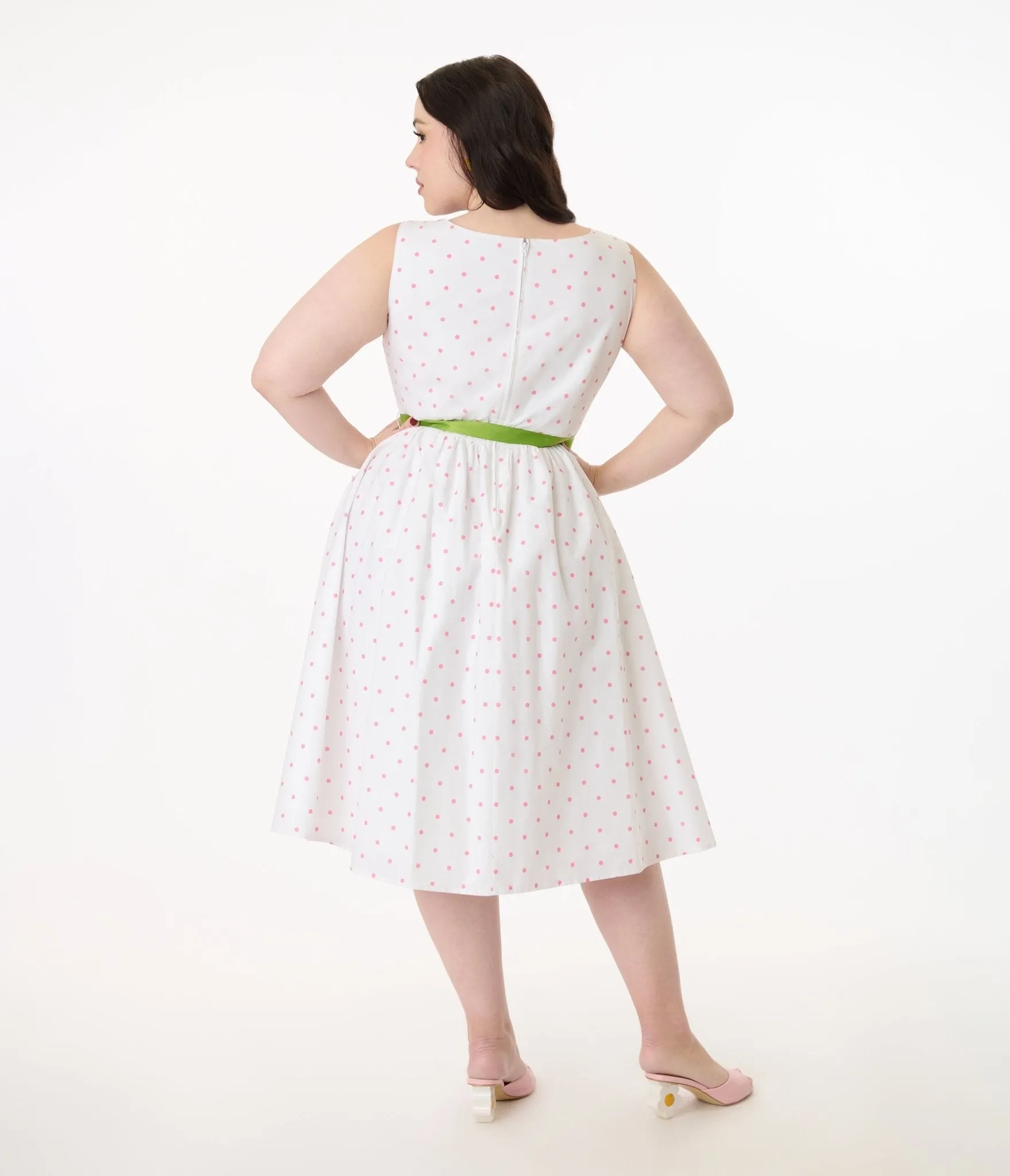 Smak Parlour Plus Size Pink Pin Dot Tulip Sleeveless Swing Dress