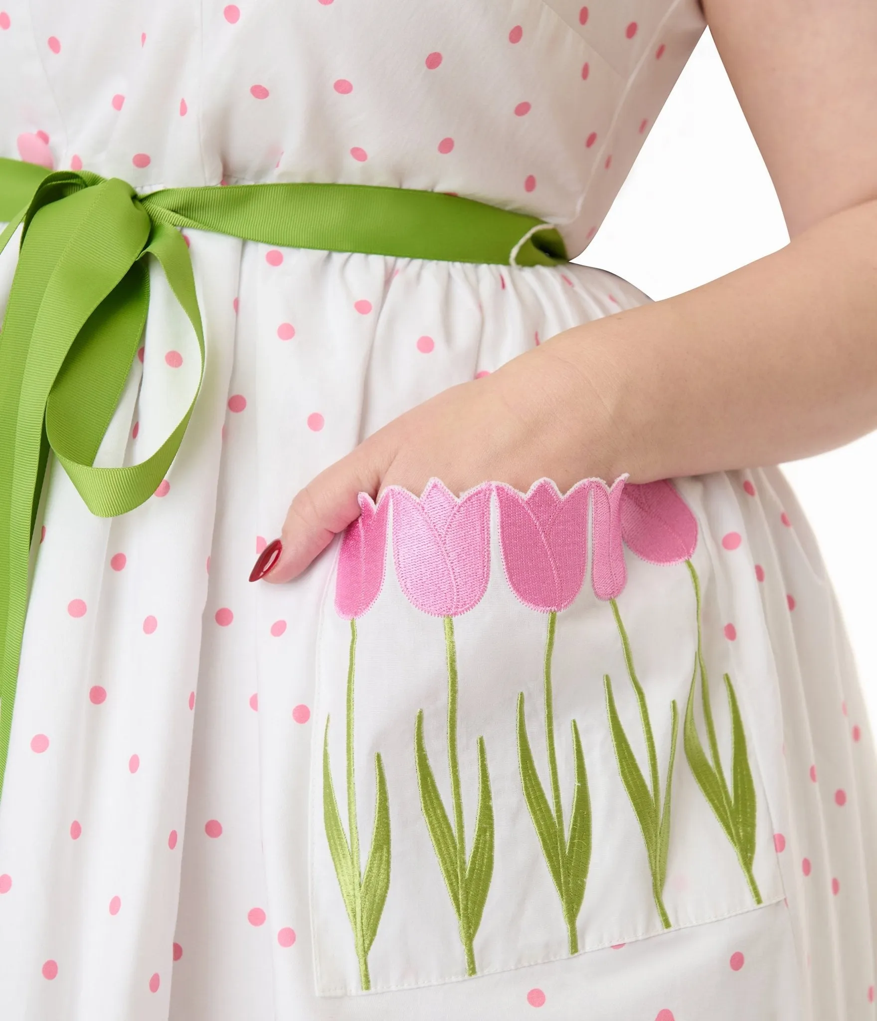Smak Parlour Plus Size Pink Pin Dot Tulip Sleeveless Swing Dress