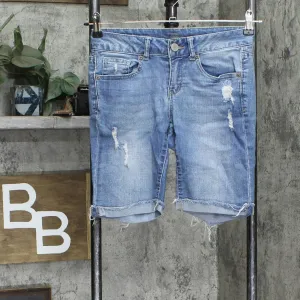 SO Womens Bermuda Stretch Distressed Roll Cuff Jeans Shorts Blue 3