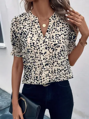 Sofia™ | Chic Puff Sleeve Notch Shirt