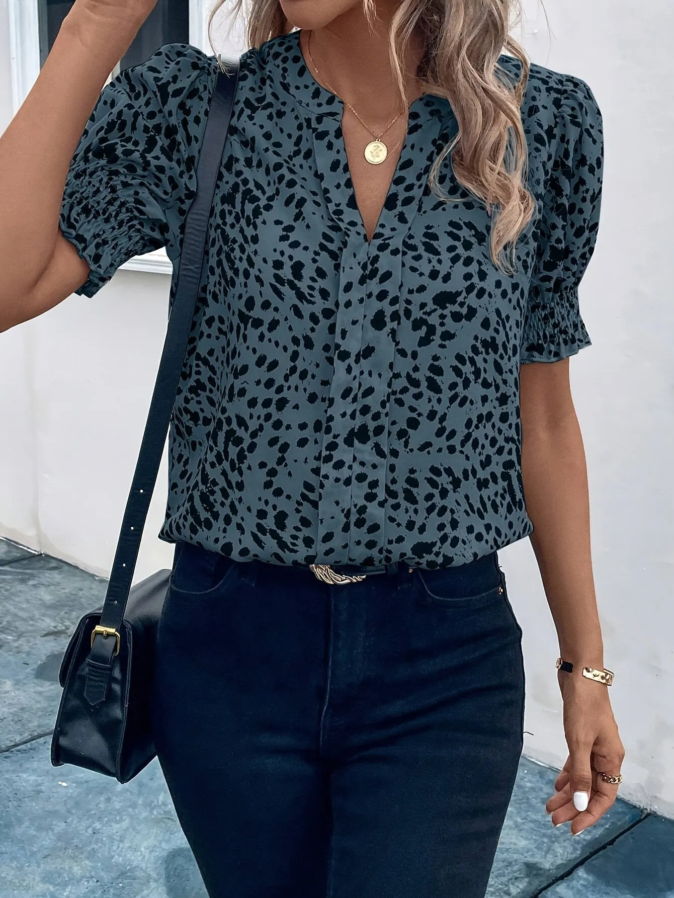 Sofia™ | Chic Puff Sleeve Notch Shirt