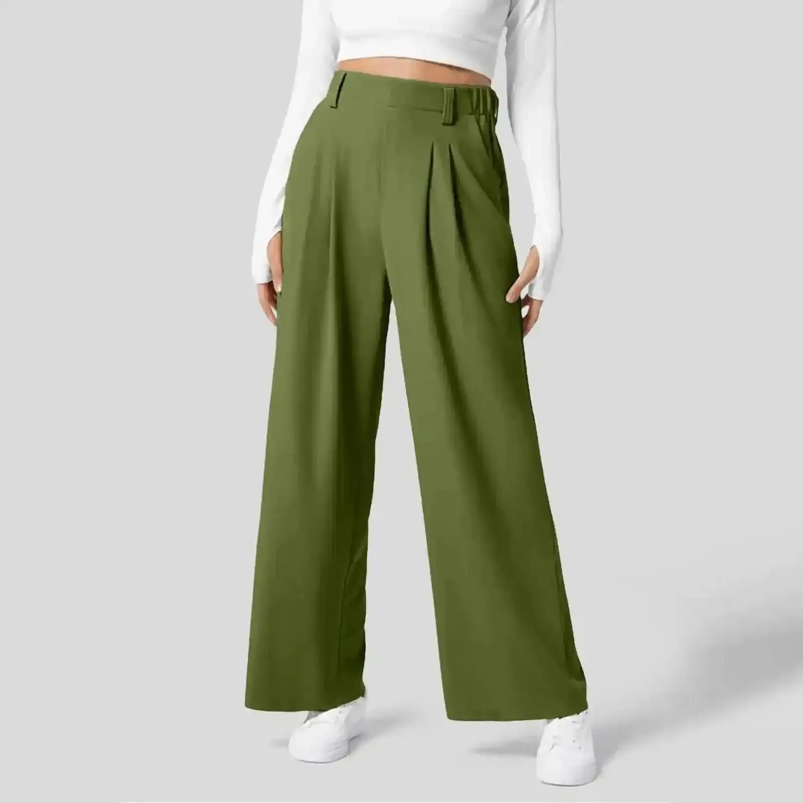 Solid Wide Leg Pants For Woman Work Business