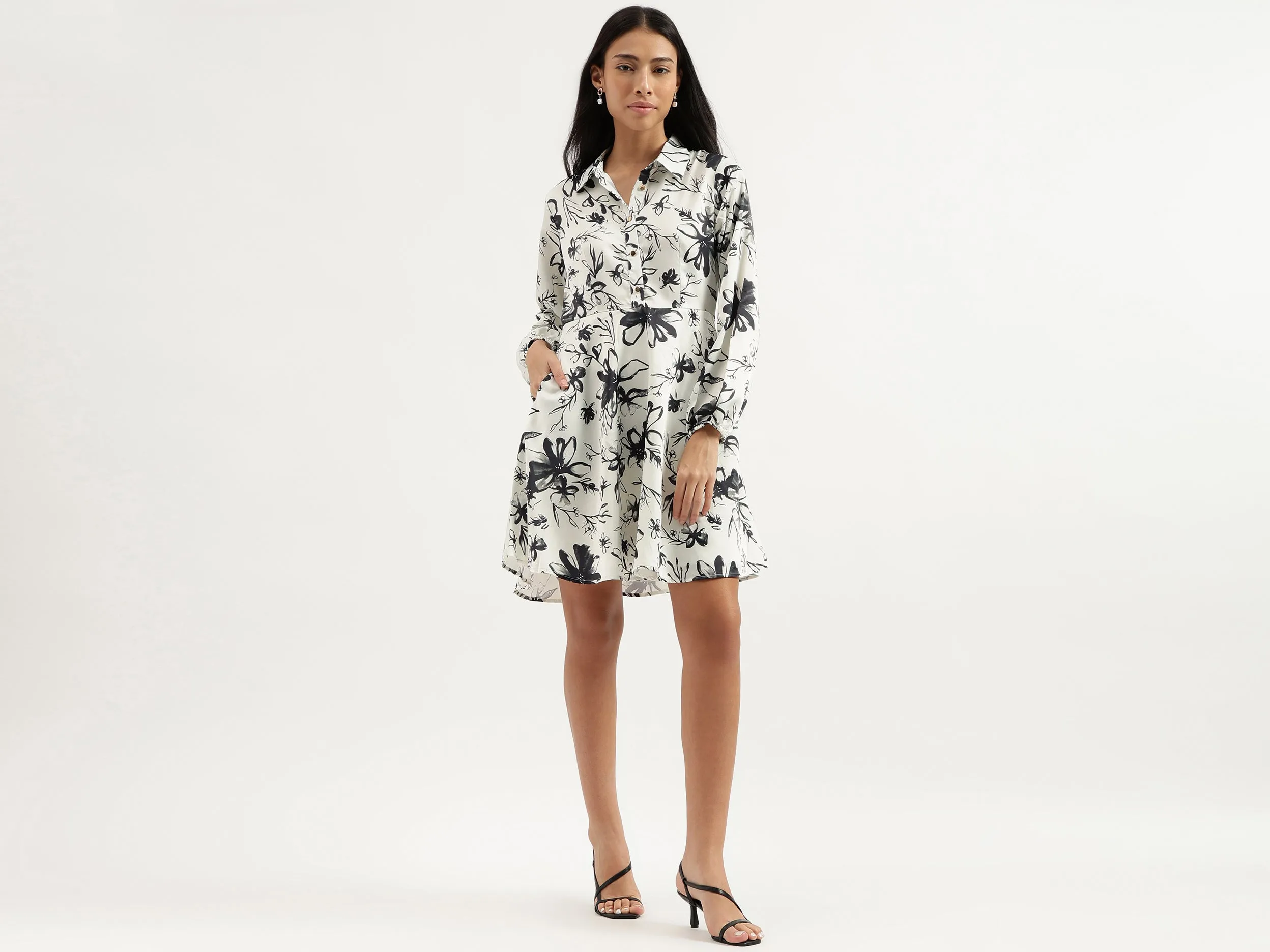 Spread Collar Floral Print Dresses