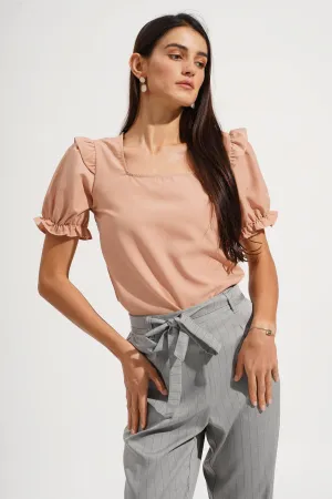 Square Neck Puff Sleeve Top with Ruffle Detail