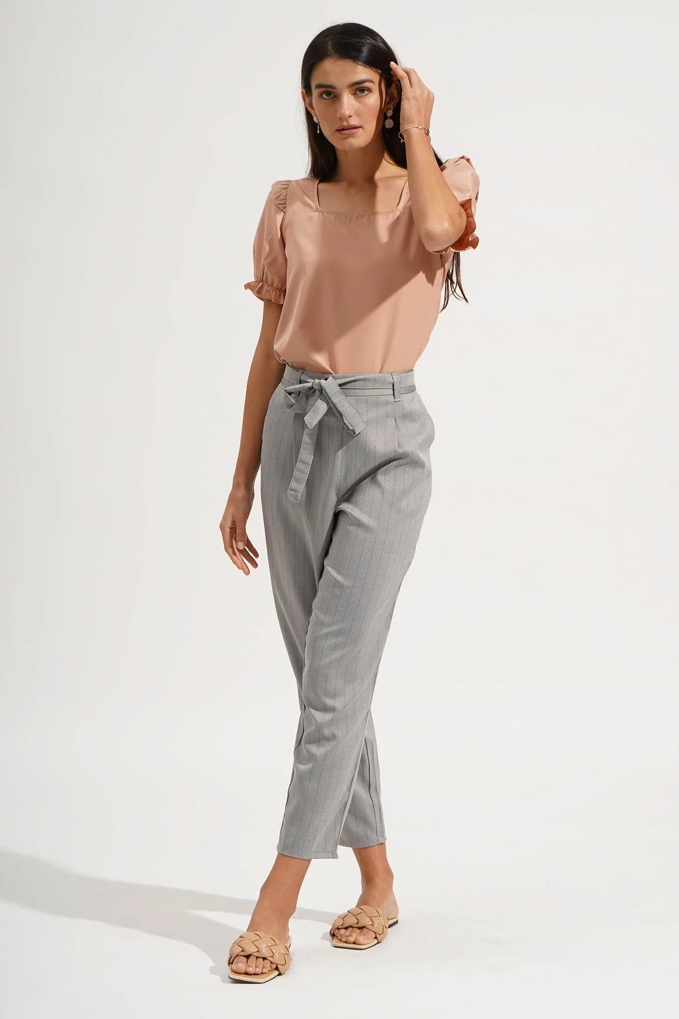 Square Neck Puff Sleeve Top with Ruffle Detail