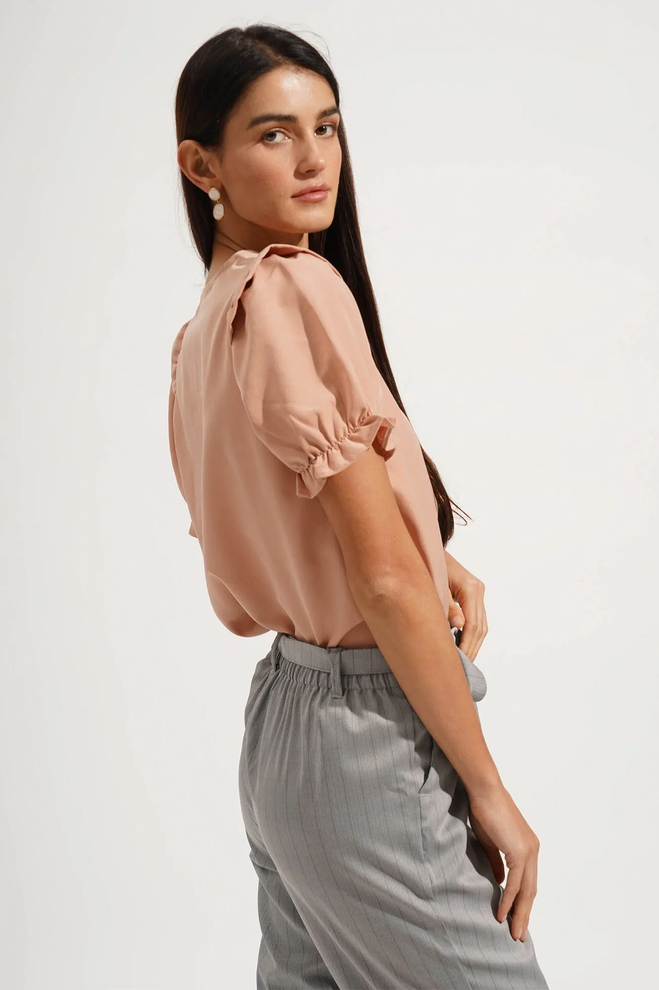 Square Neck Puff Sleeve Top with Ruffle Detail