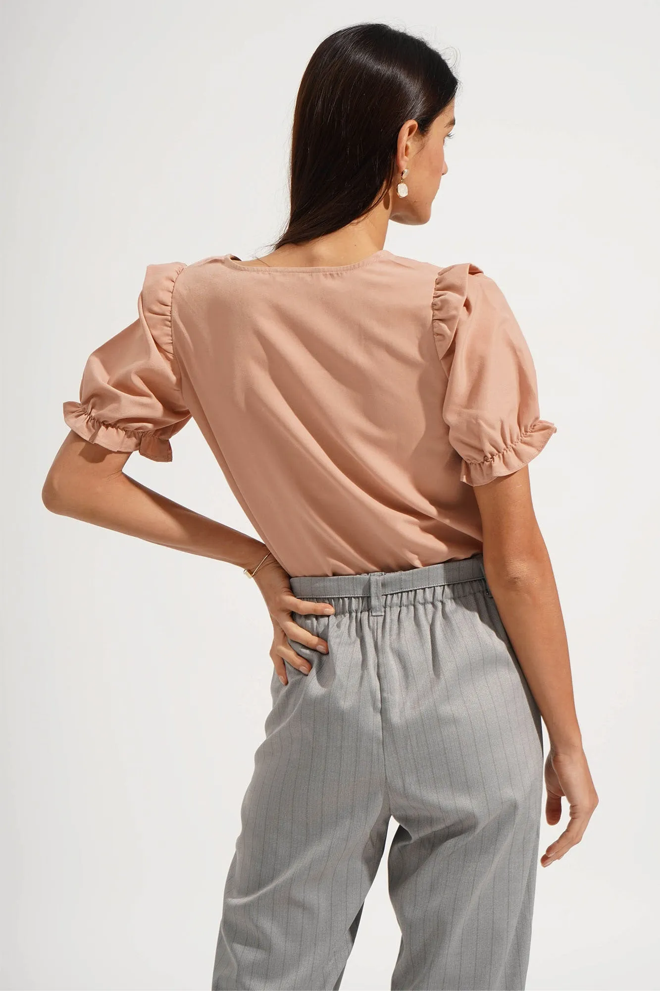 Square Neck Puff Sleeve Top with Ruffle Detail