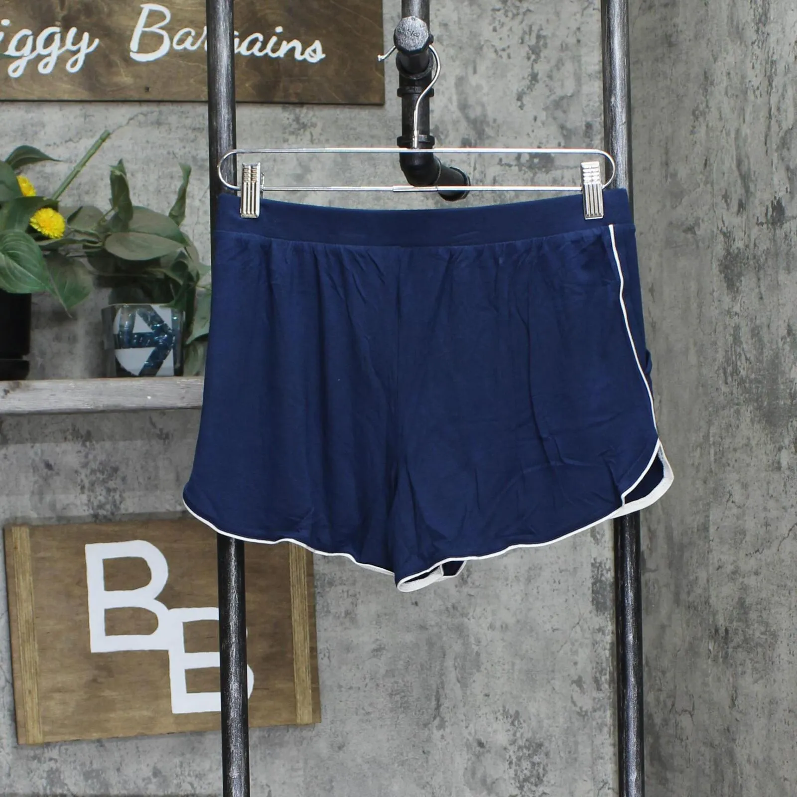 Stars Above Womens Knit Pull On Contrast Pipe Pajama Sleep Shorts Navy Blue S