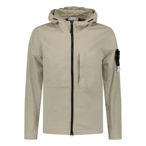 STONE ISLAND FULL ZIP UP HOODED OVERSHIRT BEIGE