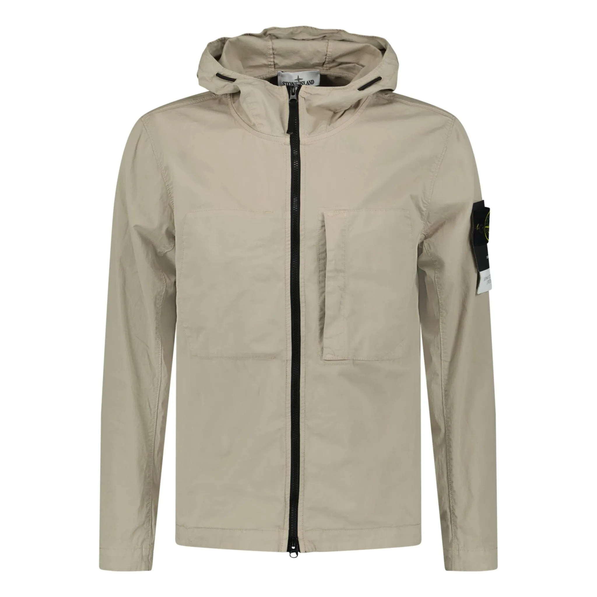 STONE ISLAND FULL ZIP UP HOODED OVERSHIRT BEIGE