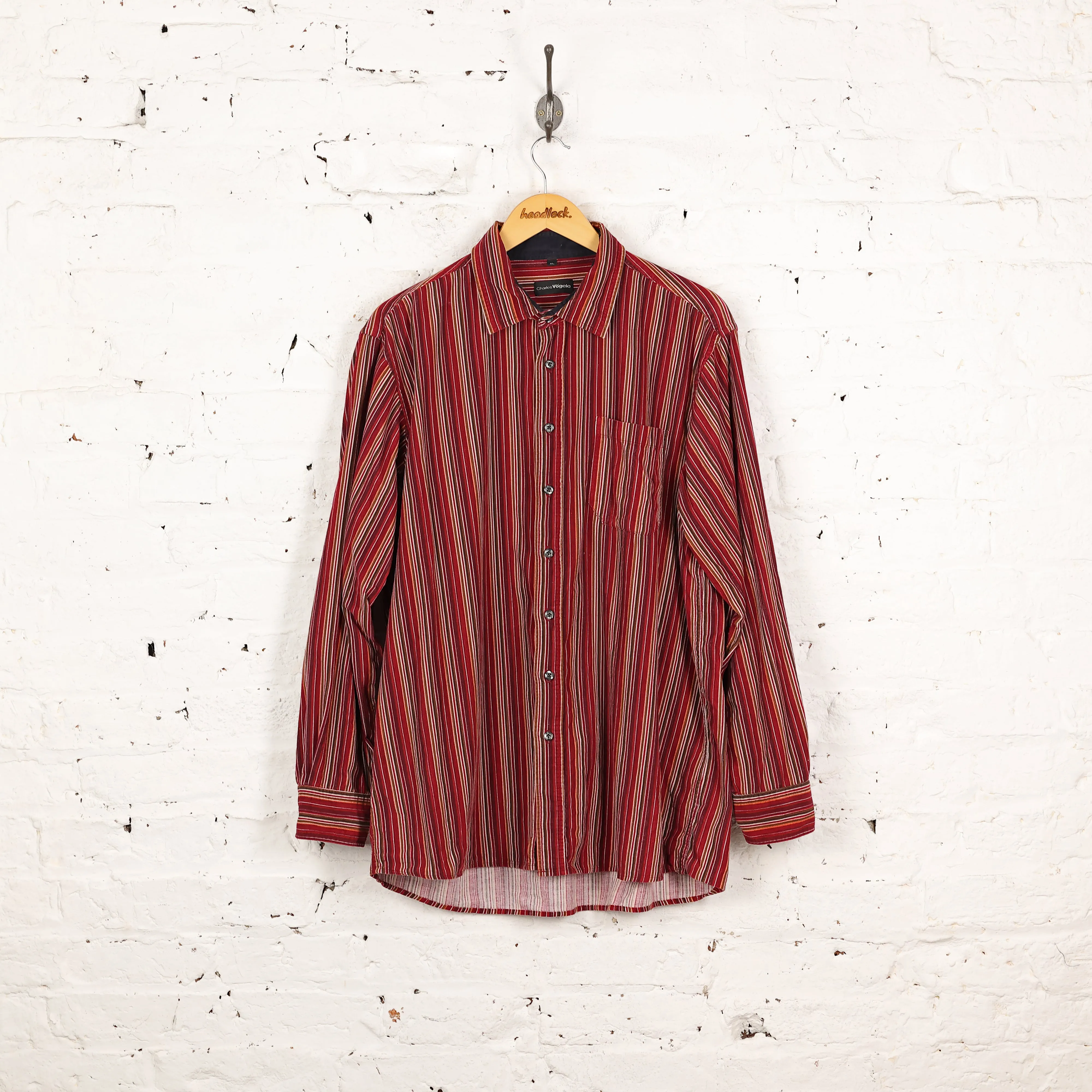 Striped 90s Corduroy Shirt - Red - XL