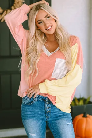 Striped Color Block Splicing T Shirt