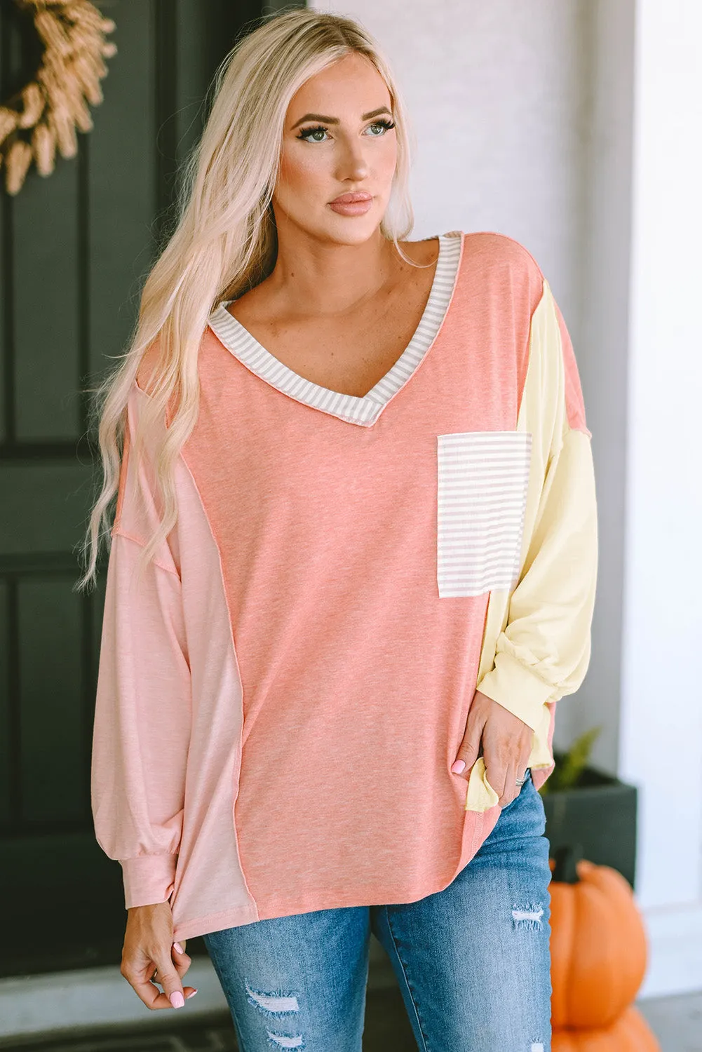 Striped Color Block Splicing T Shirt