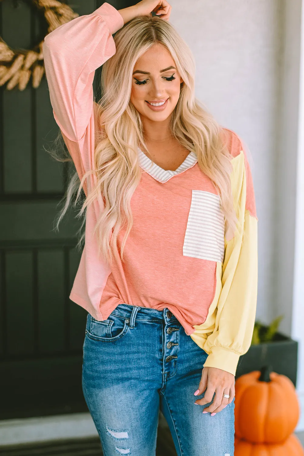 Striped Color Block Splicing T Shirt