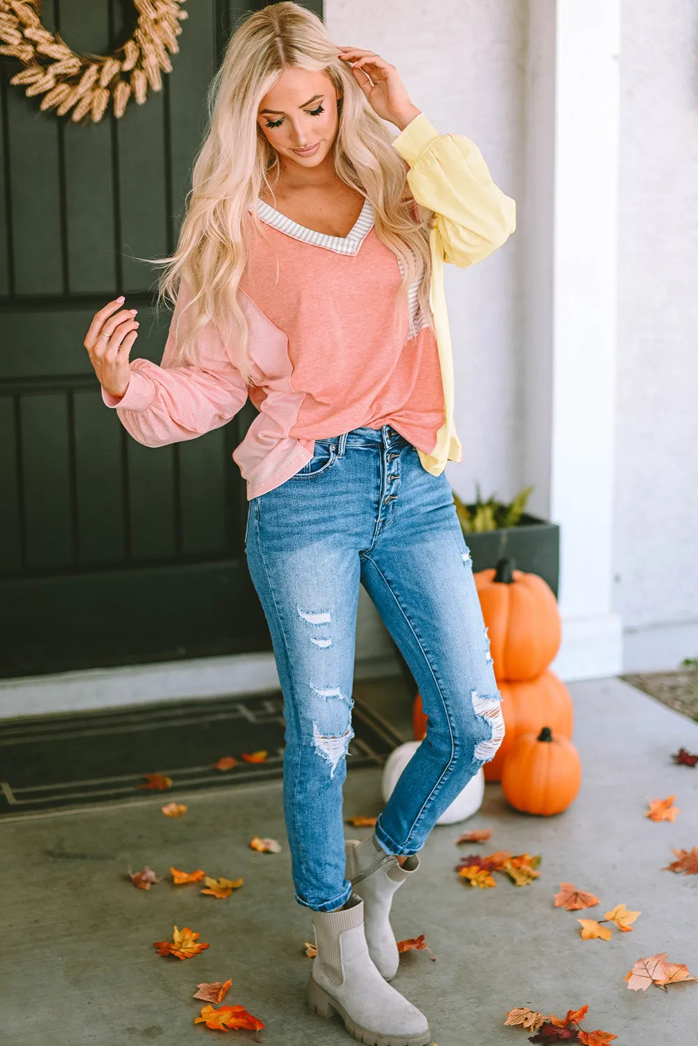 Striped Color Block Splicing T Shirt
