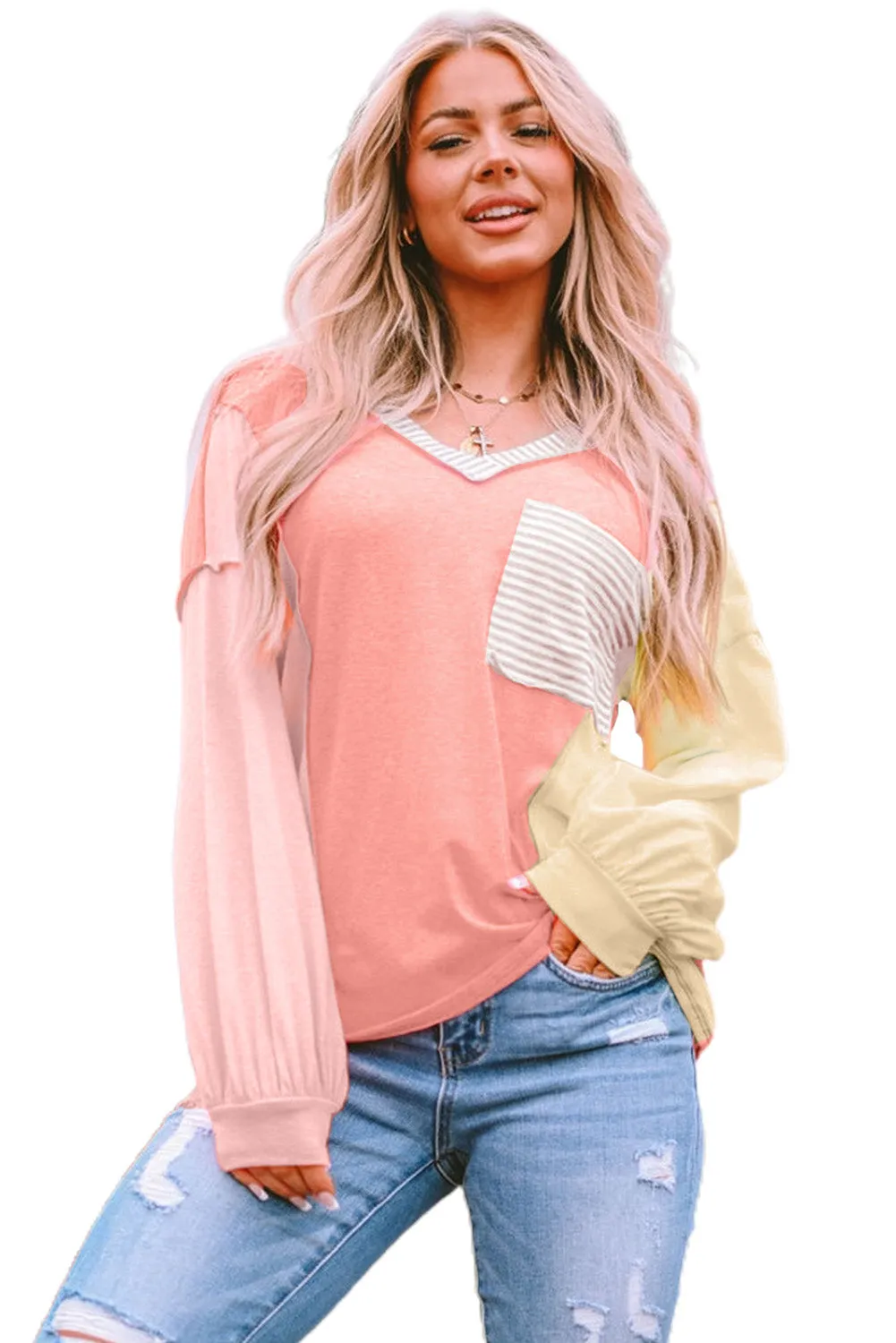 Striped Color Block Splicing T Shirt