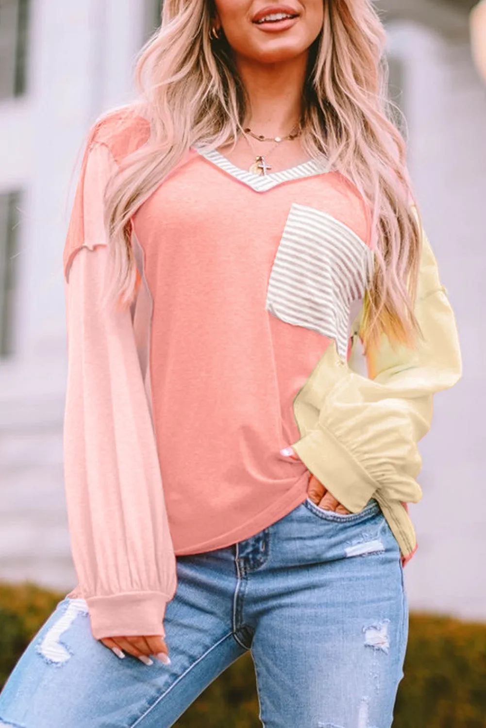 Striped Color Block Splicing T Shirt