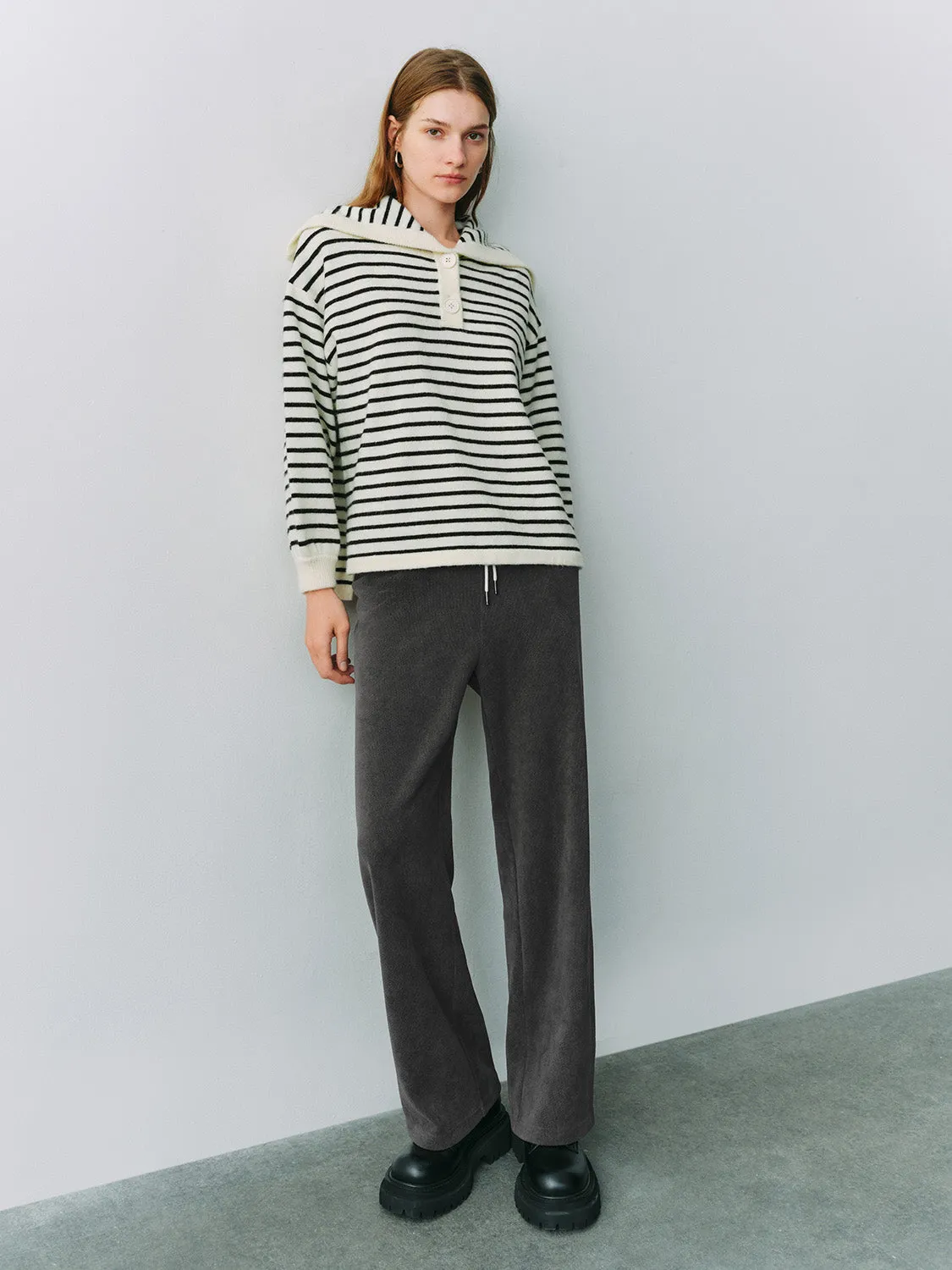 Striped Lapel Knitted T-Shirts