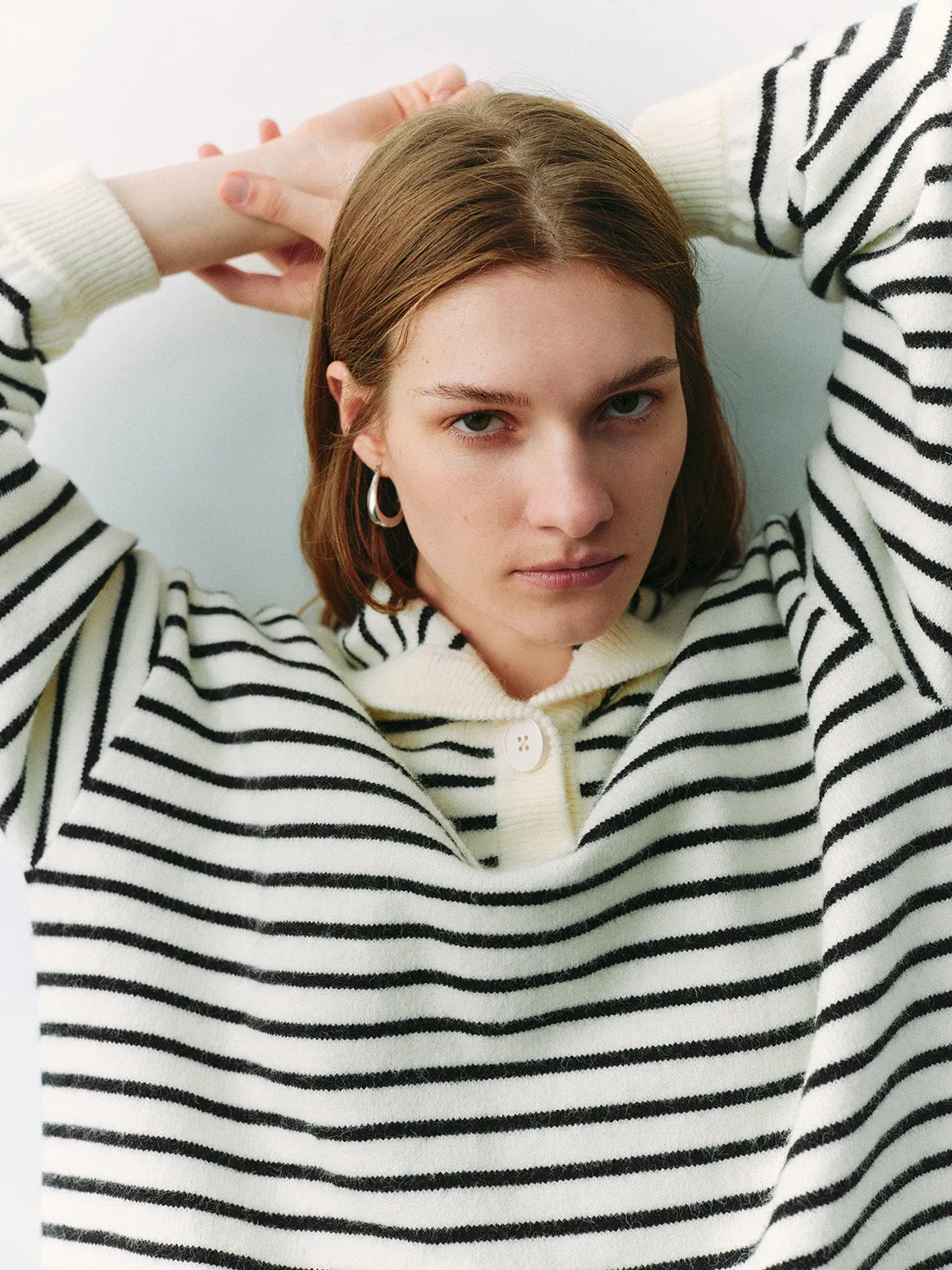 Striped Lapel Knitted T-Shirts