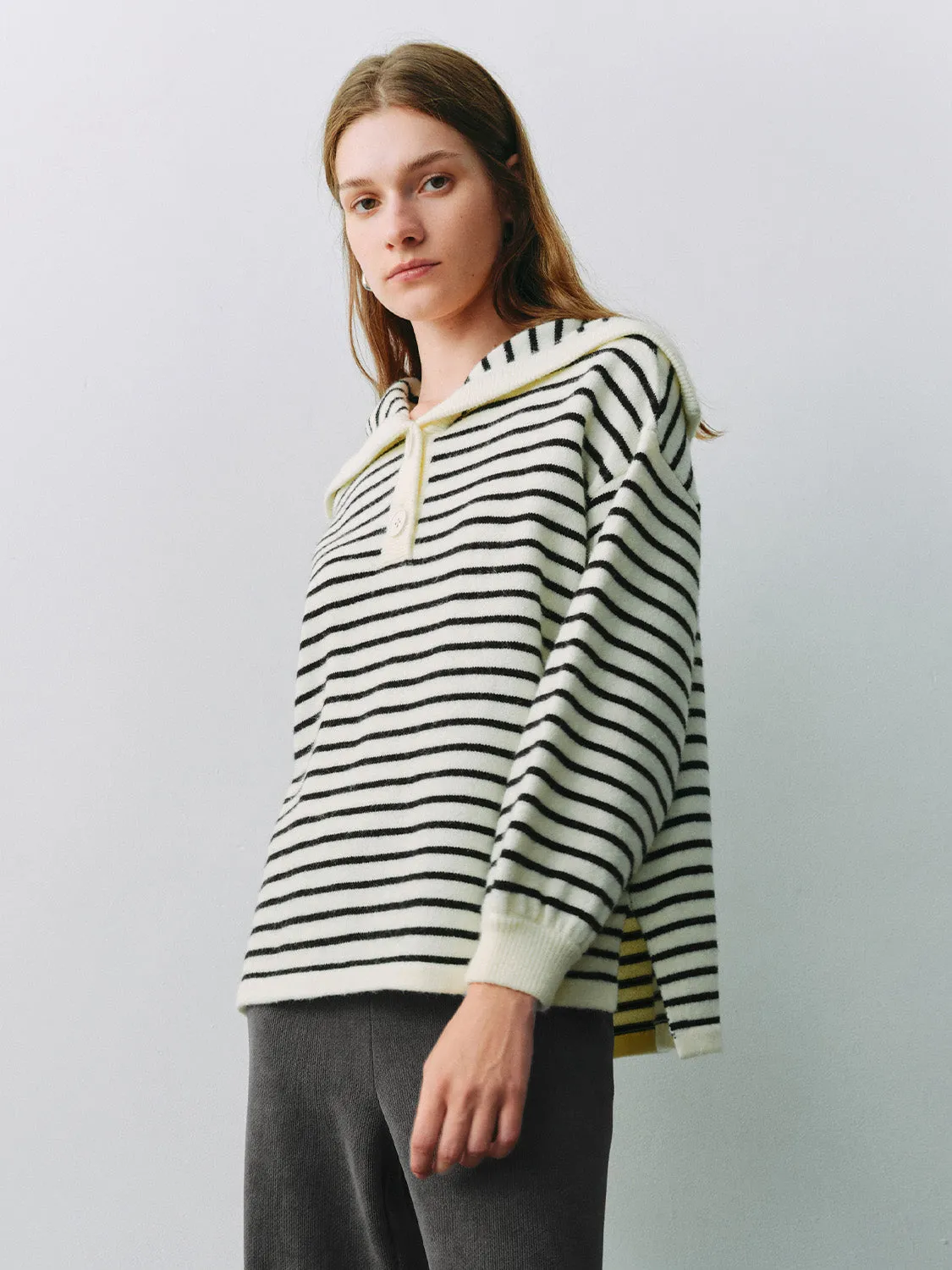 Striped Lapel Knitted T-Shirts