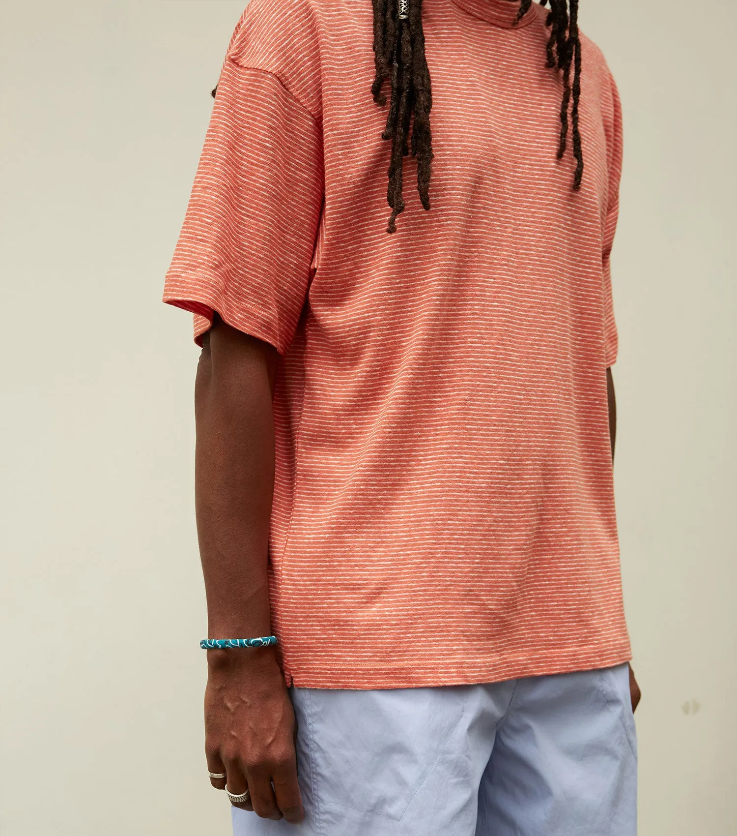 Striped Linen-Cotton T-shirt Coral