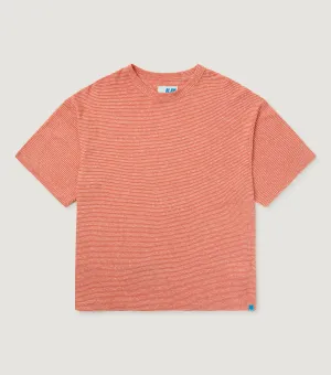 Striped Linen-Cotton T-shirt Coral