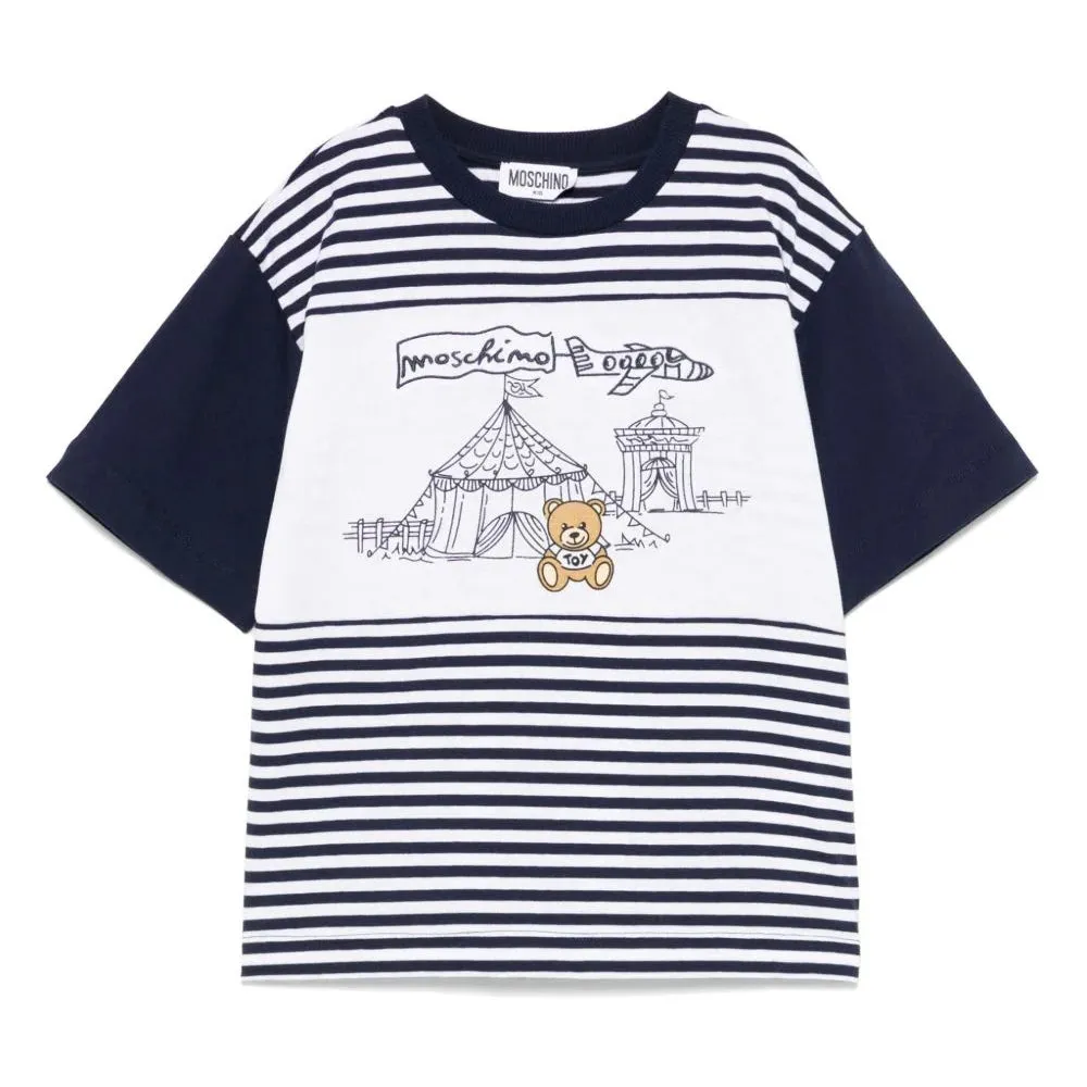 STRIPED SS TEE W CIRCUS BEAR PRINT