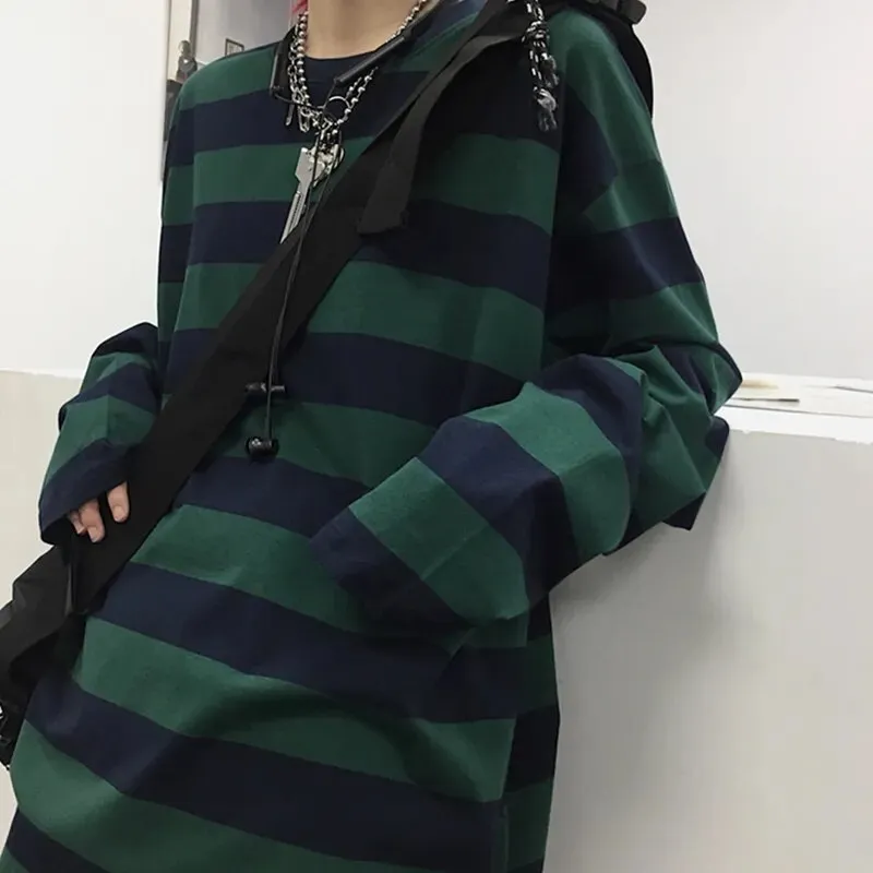 Striped Sweater Long Sleeve T shirt Streetwear for Women Oversized Striped Blouse Long Sleeve Grunge T-Shirt
