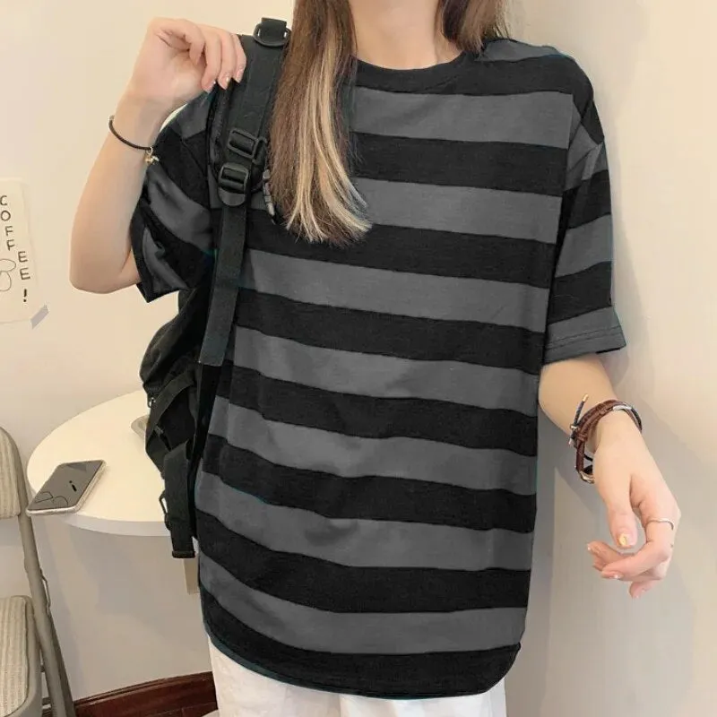 Striped Sweater Long Sleeve T shirt Streetwear for Women Oversized Striped Blouse Long Sleeve Grunge T-Shirt