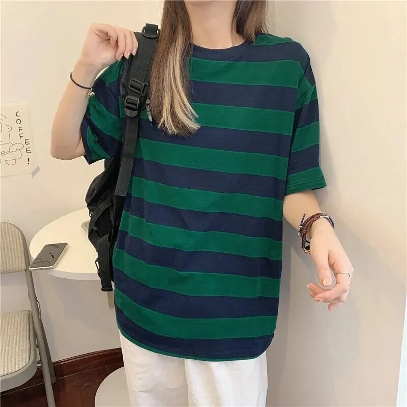 Striped Sweater Long Sleeve T shirt Streetwear for Women Oversized Striped Blouse Long Sleeve Grunge T-Shirt