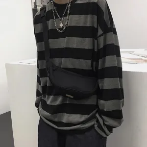 Striped Sweater Long Sleeve T shirt Streetwear for Women Oversized Striped Blouse Long Sleeve Grunge T-Shirt