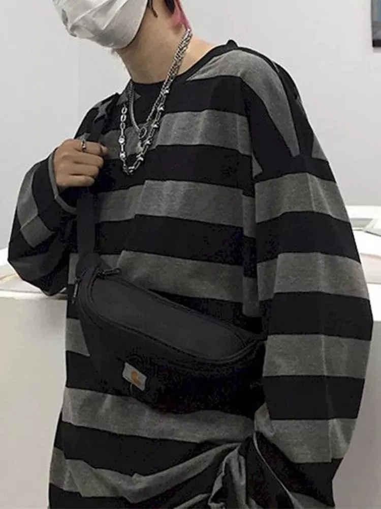 Striped Sweater Long Sleeve T shirt Streetwear for Women Oversized Striped Blouse Long Sleeve Grunge T-Shirt