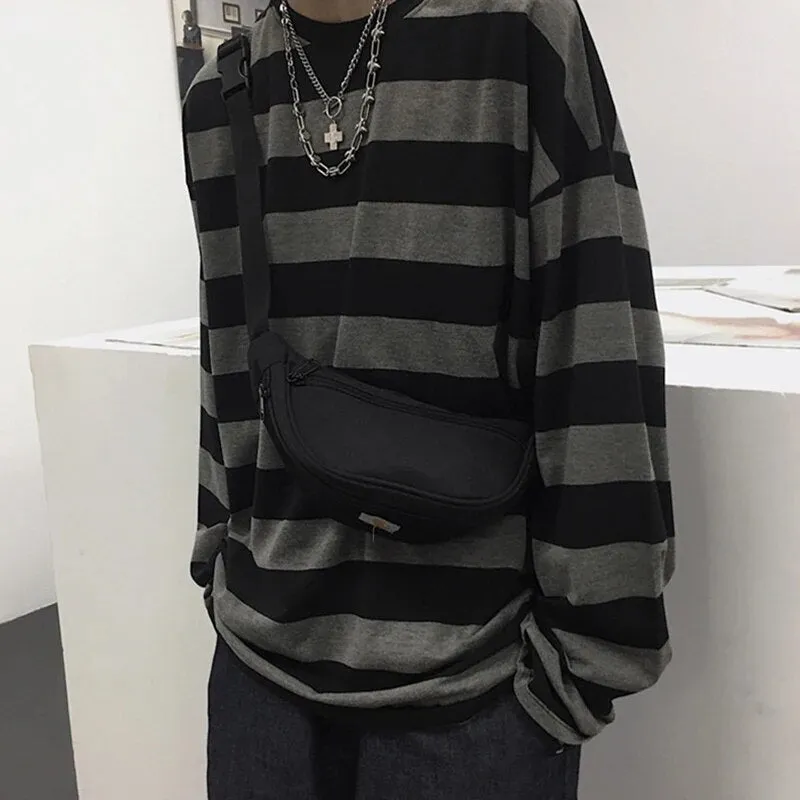 Striped Sweater Long Sleeve T shirt Streetwear for Women Oversized Striped Blouse Long Sleeve Grunge T-Shirt