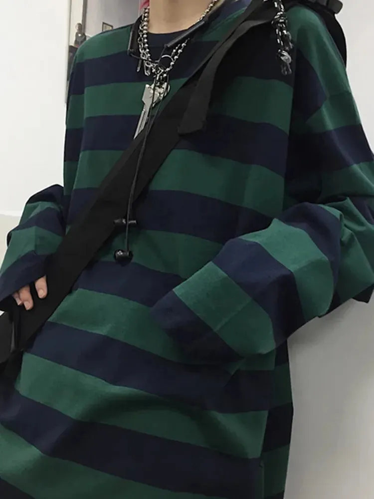 Striped Sweater Long Sleeve T shirt Streetwear for Women Oversized Striped Blouse Long Sleeve Grunge T-Shirt