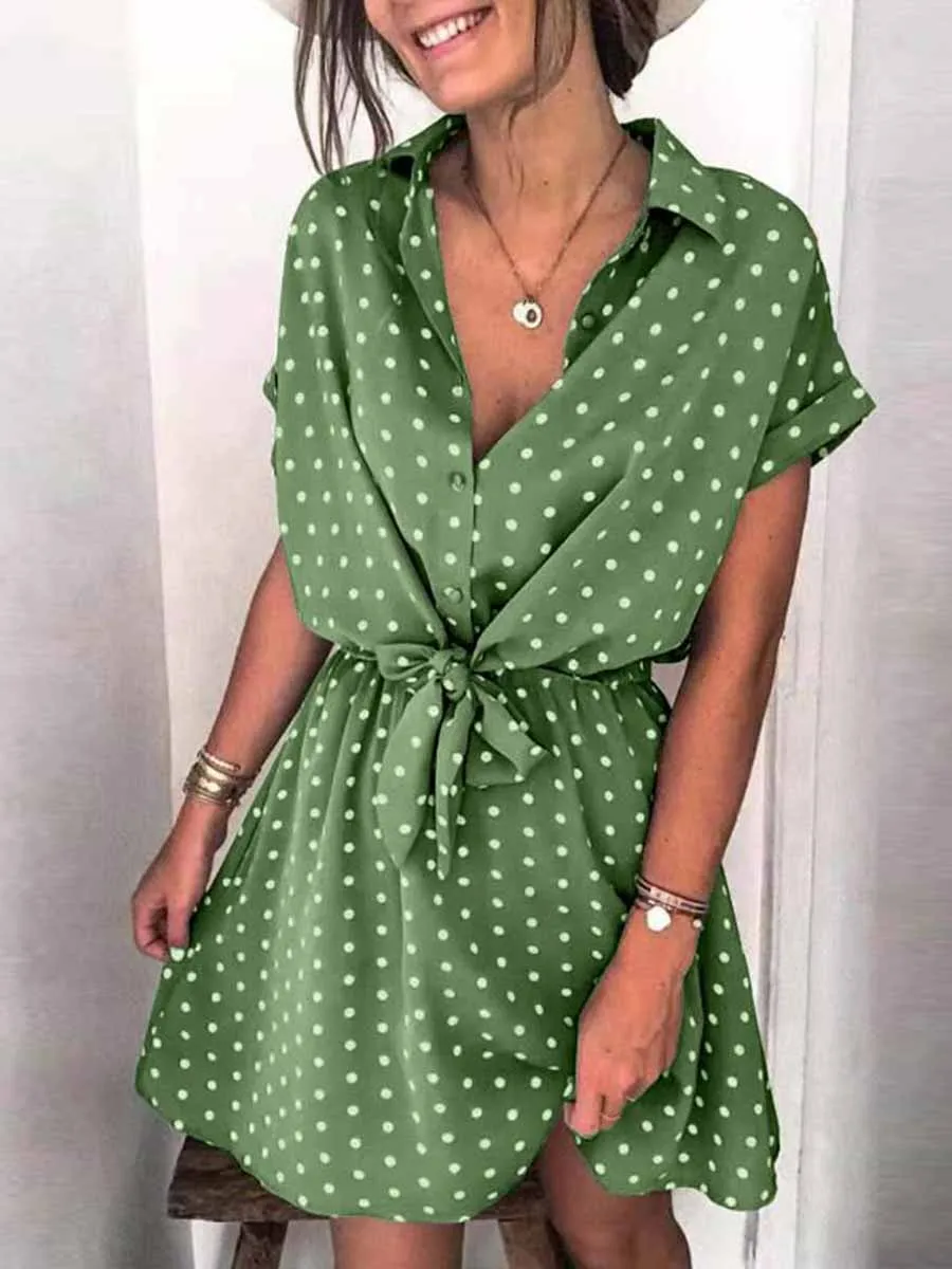 Stunncal Polka Dot Belt Dress
