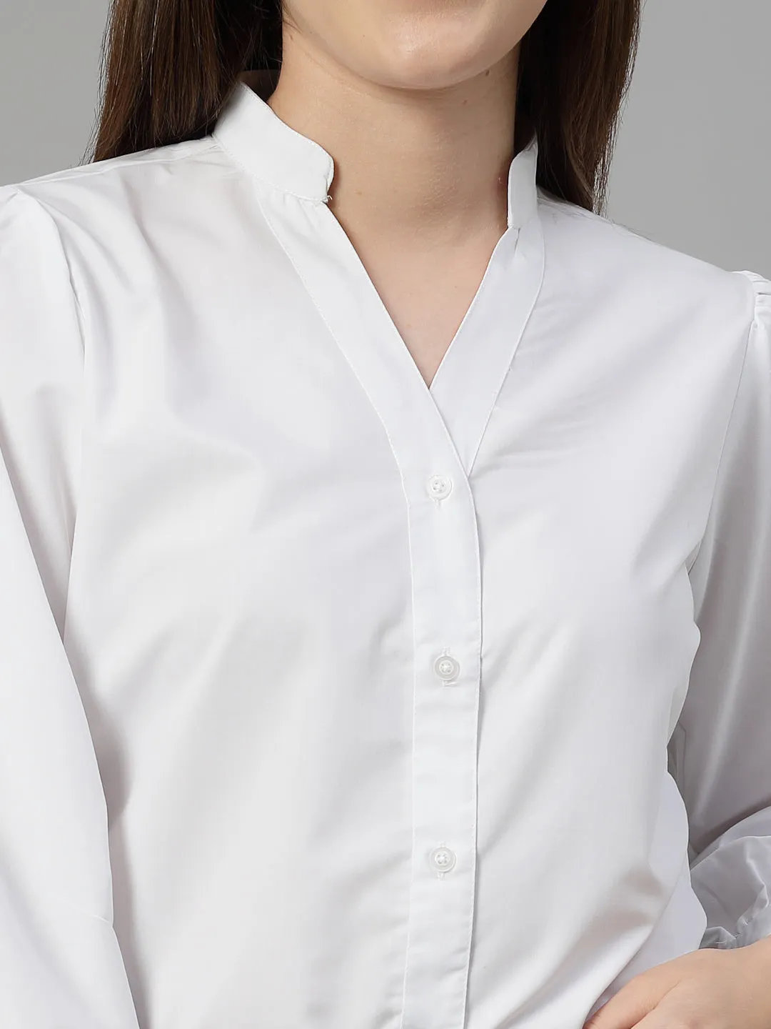 Style Quotient Women Solid White Polycotton Formal V Neck Shirt