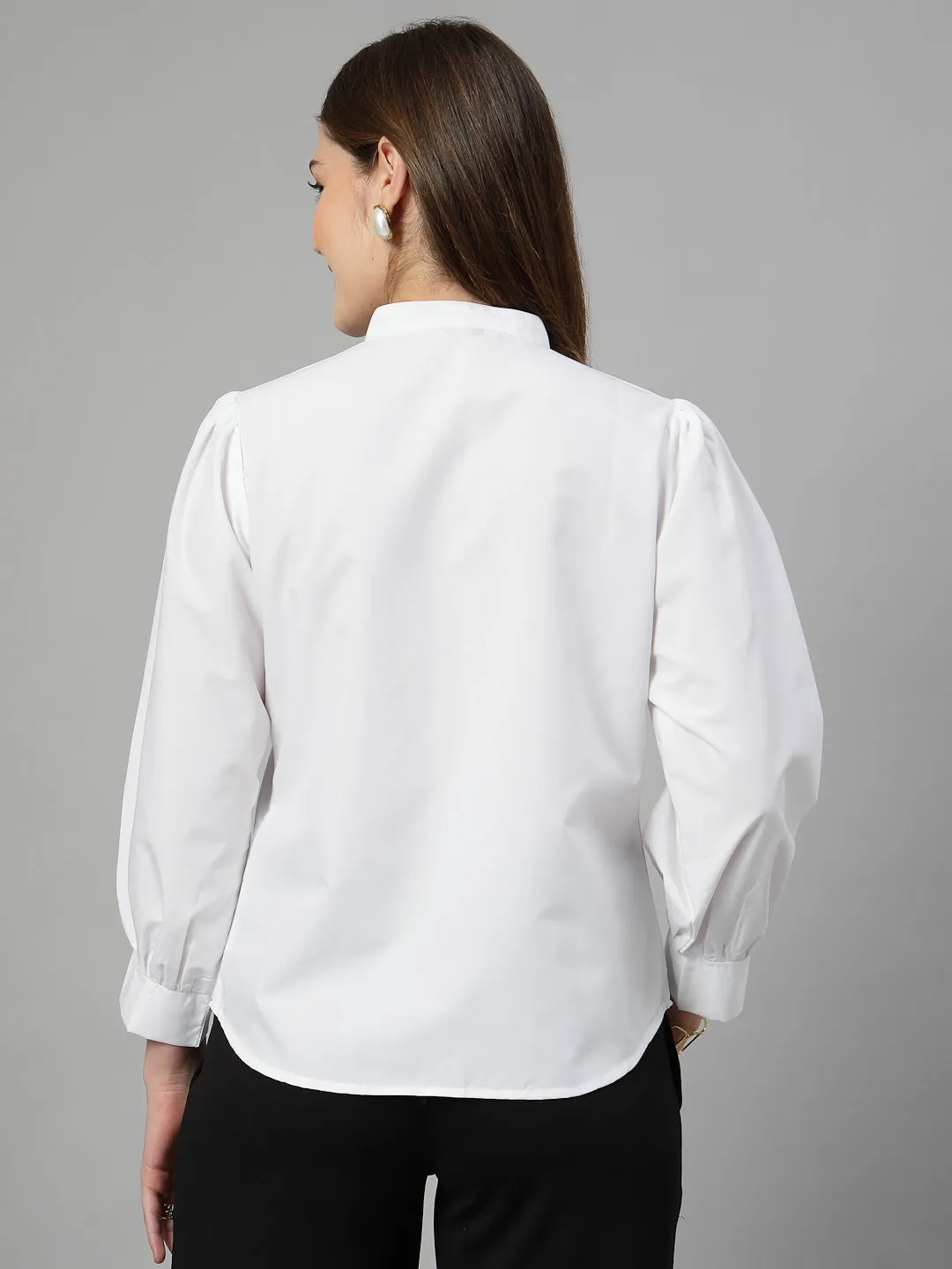 Style Quotient Women Solid White Polycotton Formal V Neck Shirt