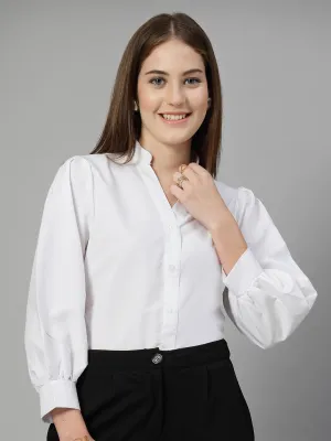 Style Quotient Women Solid White Polycotton Formal V Neck Shirt