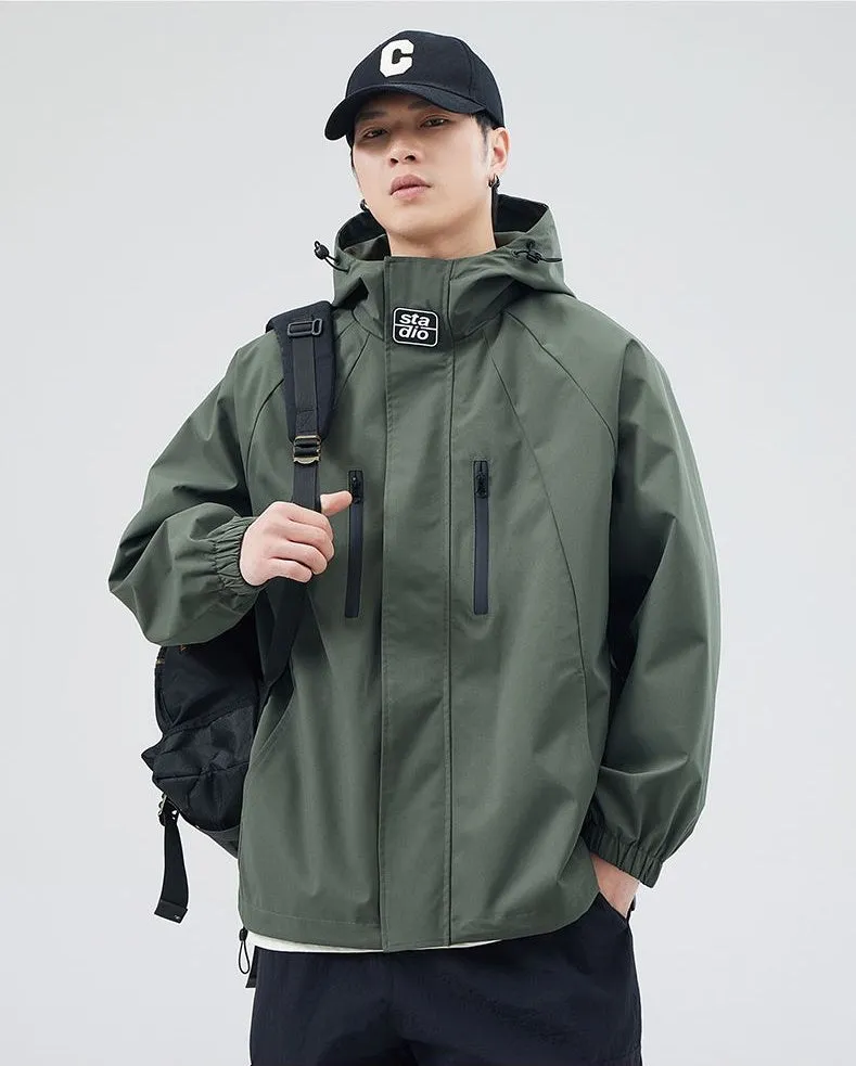 Stylish Hooded Raincoat with Elastic Hem for Men