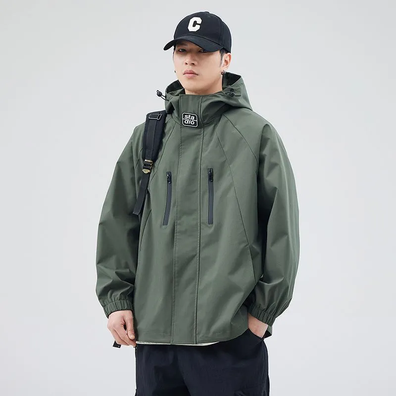 Stylish Hooded Raincoat with Elastic Hem for Men
