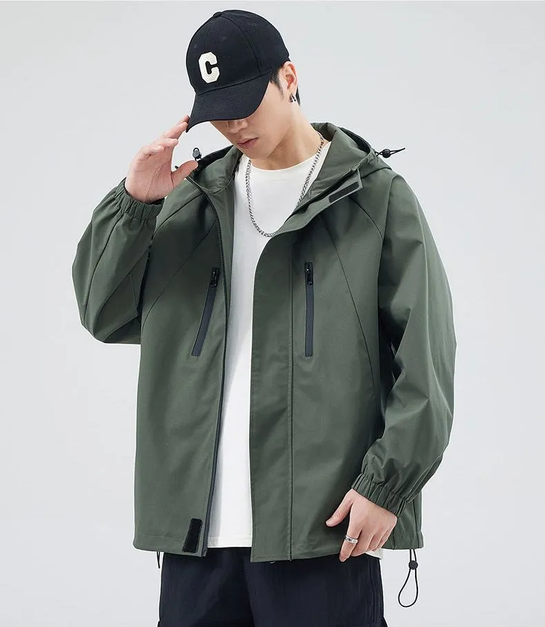 Stylish Hooded Raincoat with Elastic Hem for Men