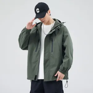 Stylish Hooded Raincoat with Elastic Hem for Men