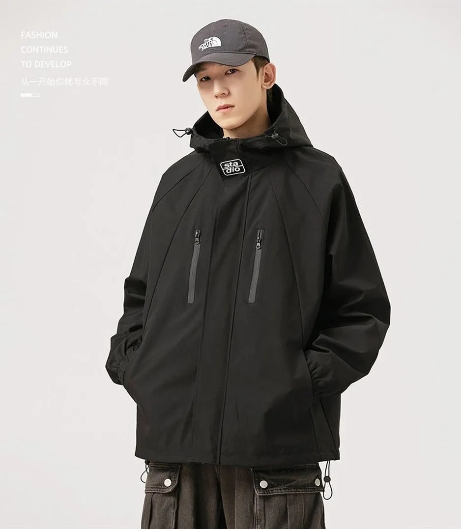 Stylish Hooded Raincoat with Elastic Hem for Men