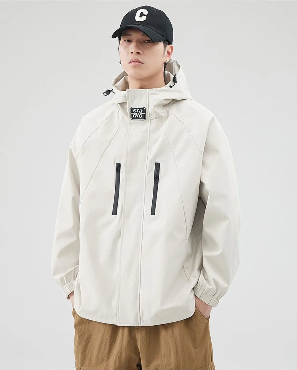 Stylish Hooded Raincoat with Elastic Hem for Men