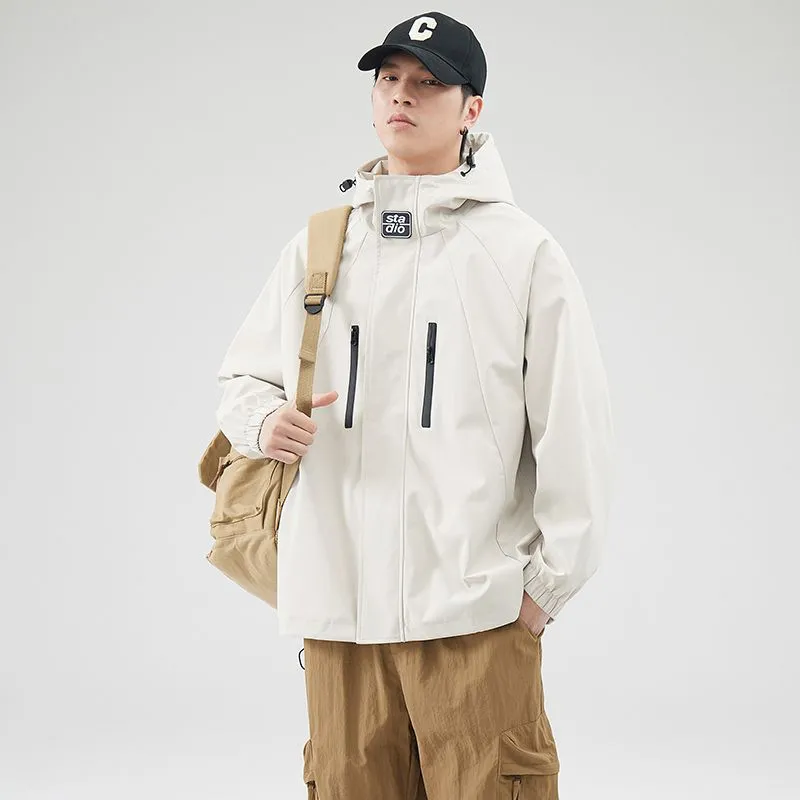 Stylish Hooded Raincoat with Elastic Hem for Men
